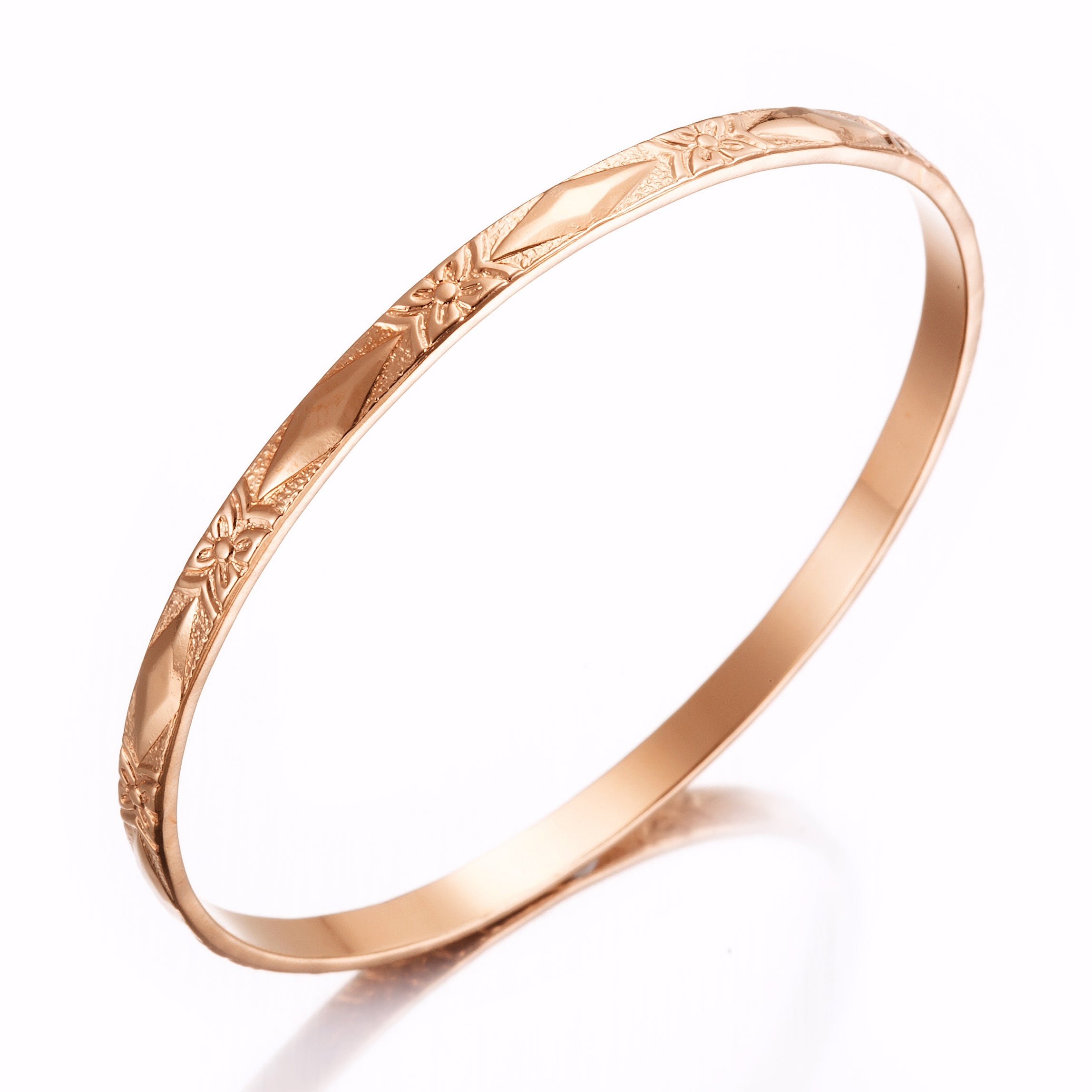 18ct Heavy Rose Gold Plated Filigree Bangle with intricate design, 4.5mm width, made in the USA.