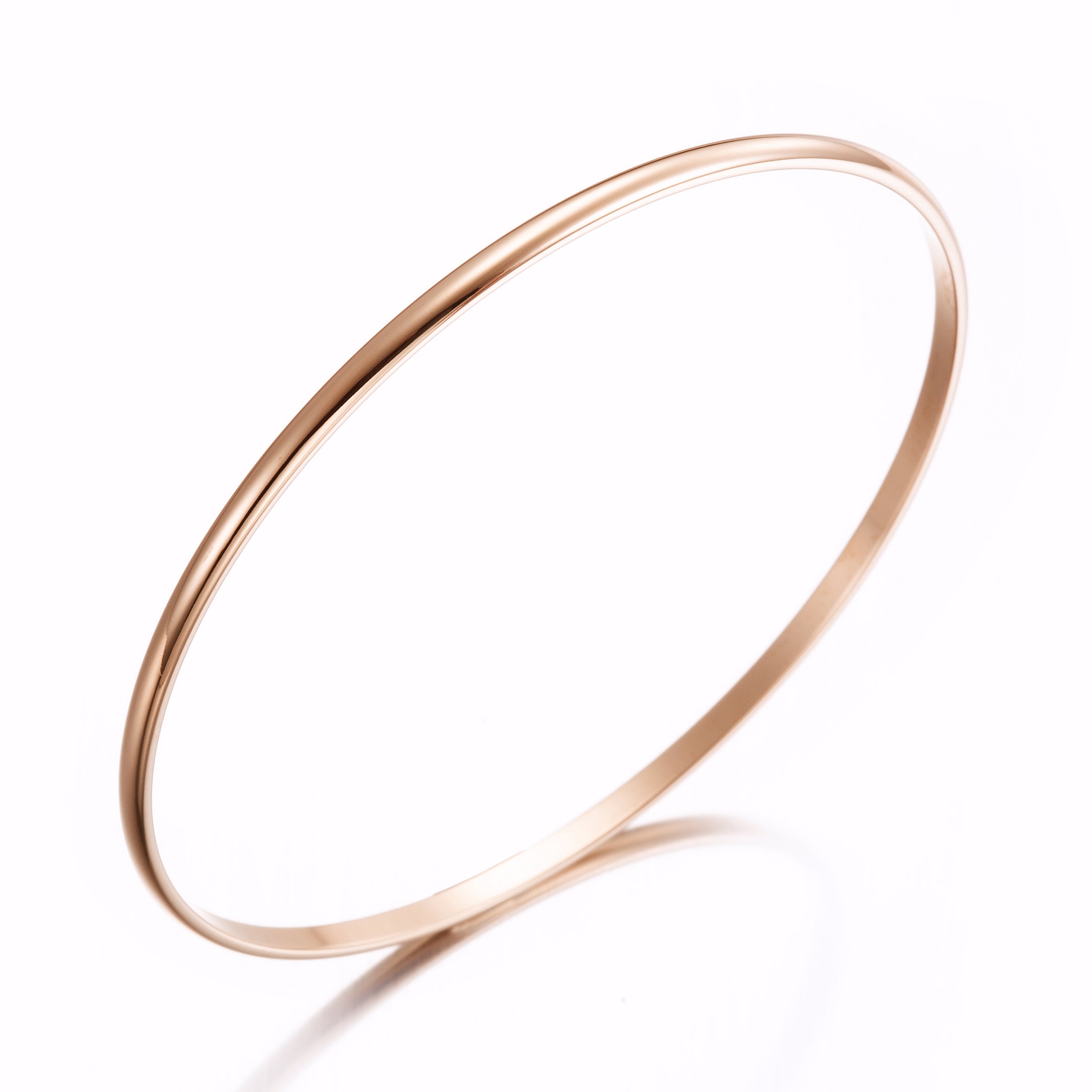 18ct Heavy Rose Gold Plated Plain 3mm Bangle, USA made, showcasing its elegant design and rich color.