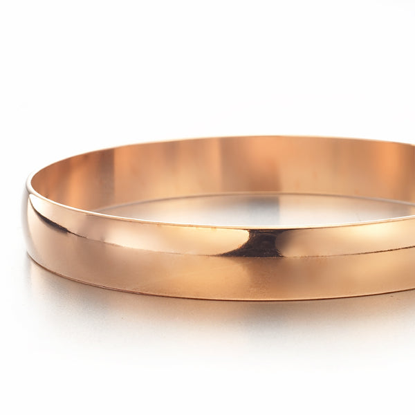 18ct Heavy Rose Gold Plated Plain Bangle, USA made, showcasing its elegant design and quality craftsmanship.