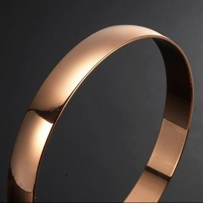 18ct Heavy Rose Gold Plated Plain Bangle, USA made, showcasing its elegant design and quality craftsmanship.