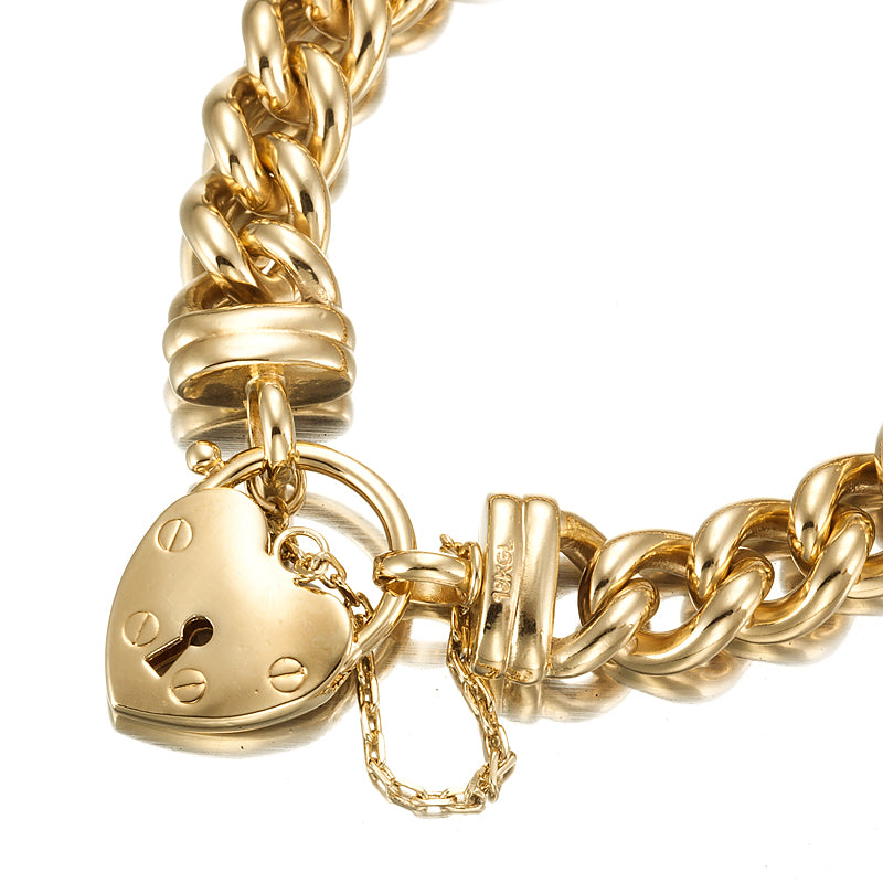 18ct Heavy Yellow Gold Plated 12mm Euro Curb Chain Bracelet with a plain locket, showcasing its elegant design and quality craftsmanship.