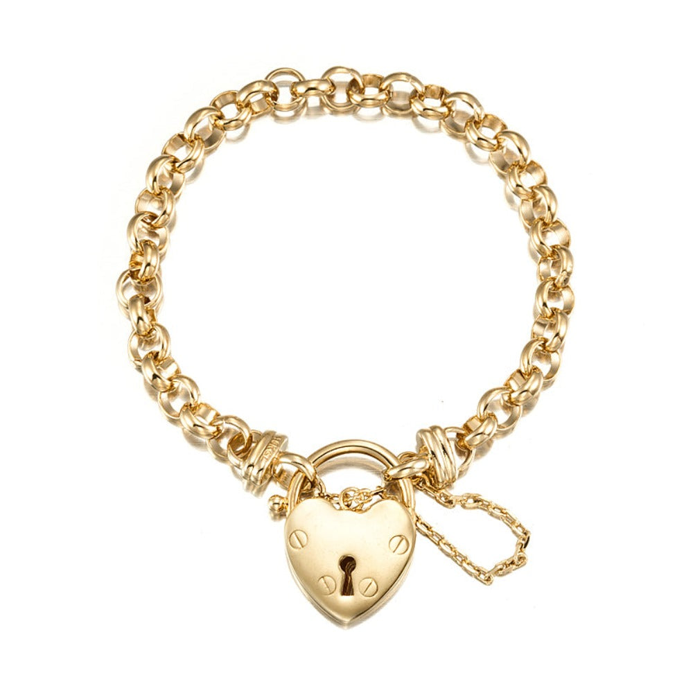 18ct Heavy Yellow Gold Plated 6mm Belcher Chain Bracelet with a plain locket, showcasing its elegant design and quality craftsmanship.