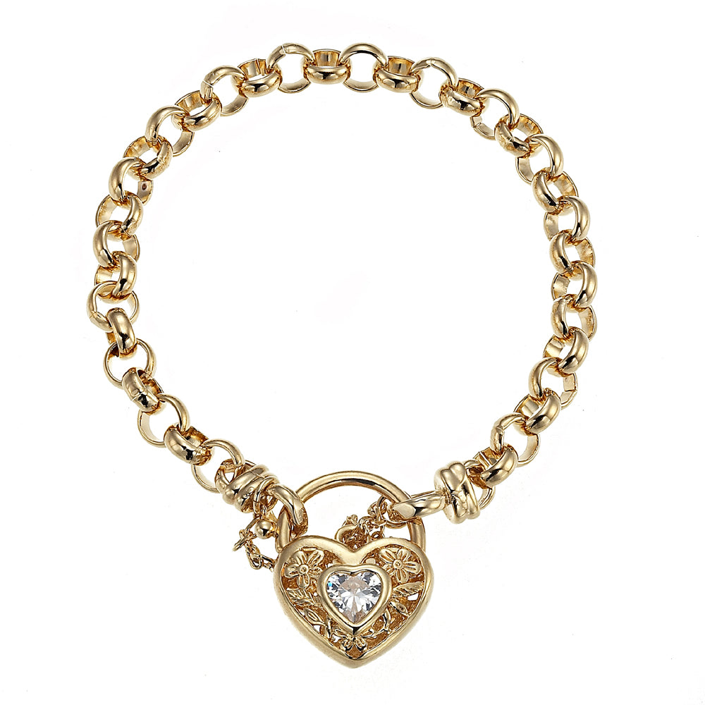 18ct Heavy Yellow Gold Plated 6mm Belcher Chain Bracelet featuring a filigree locket, showcasing its elegant design and craftsmanship.