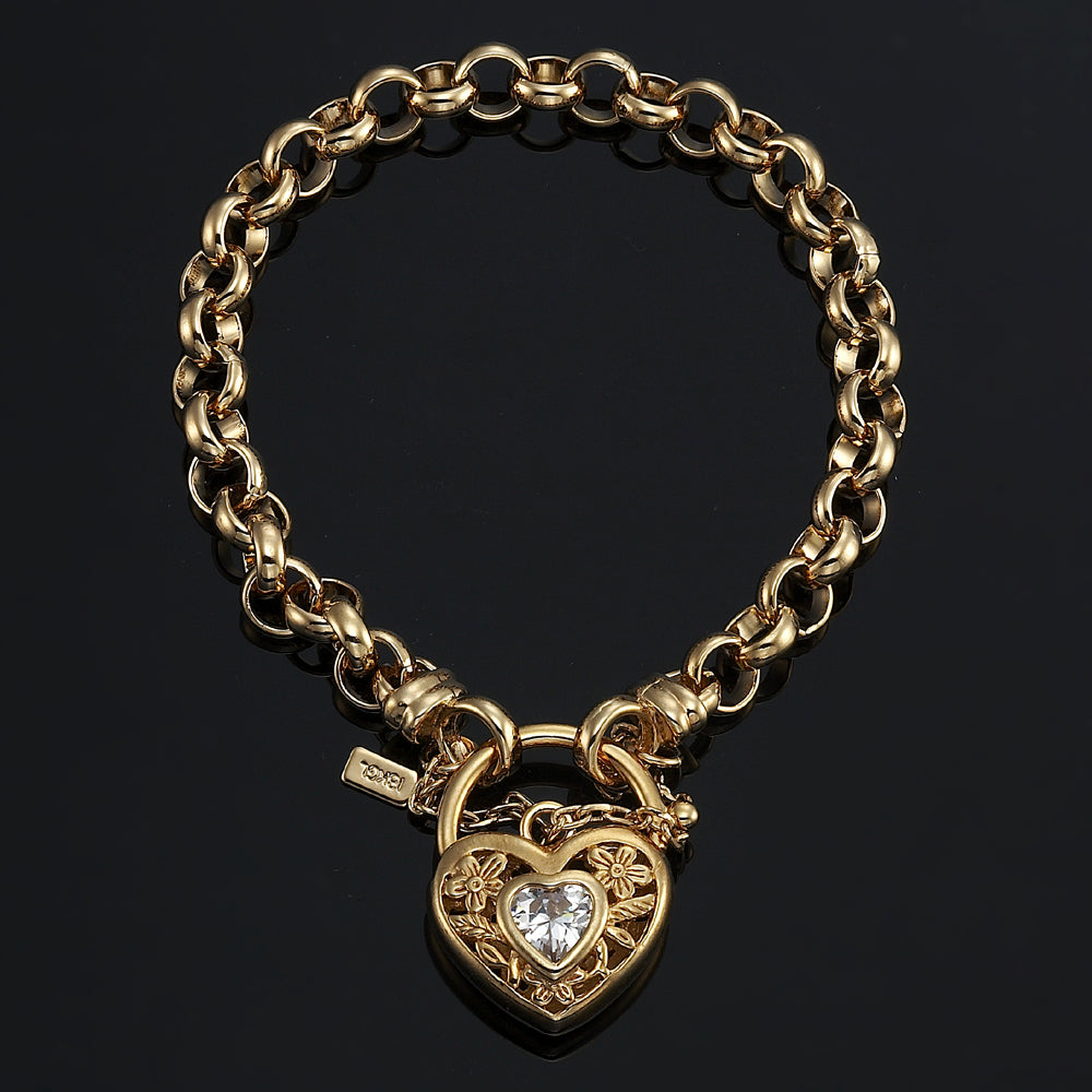 18ct Heavy Yellow Gold Plated 6mm Belcher Chain Bracelet featuring a filigree locket, showcasing its elegant design and craftsmanship.