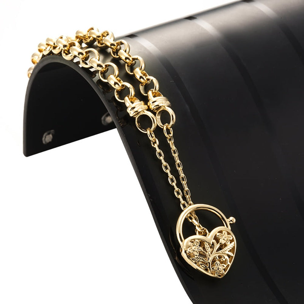 18ct Heavy Yellow Gold Plated 6mm Belcher Chain Bracelet with a filigree locket, showcasing its elegant design and luxurious finish.