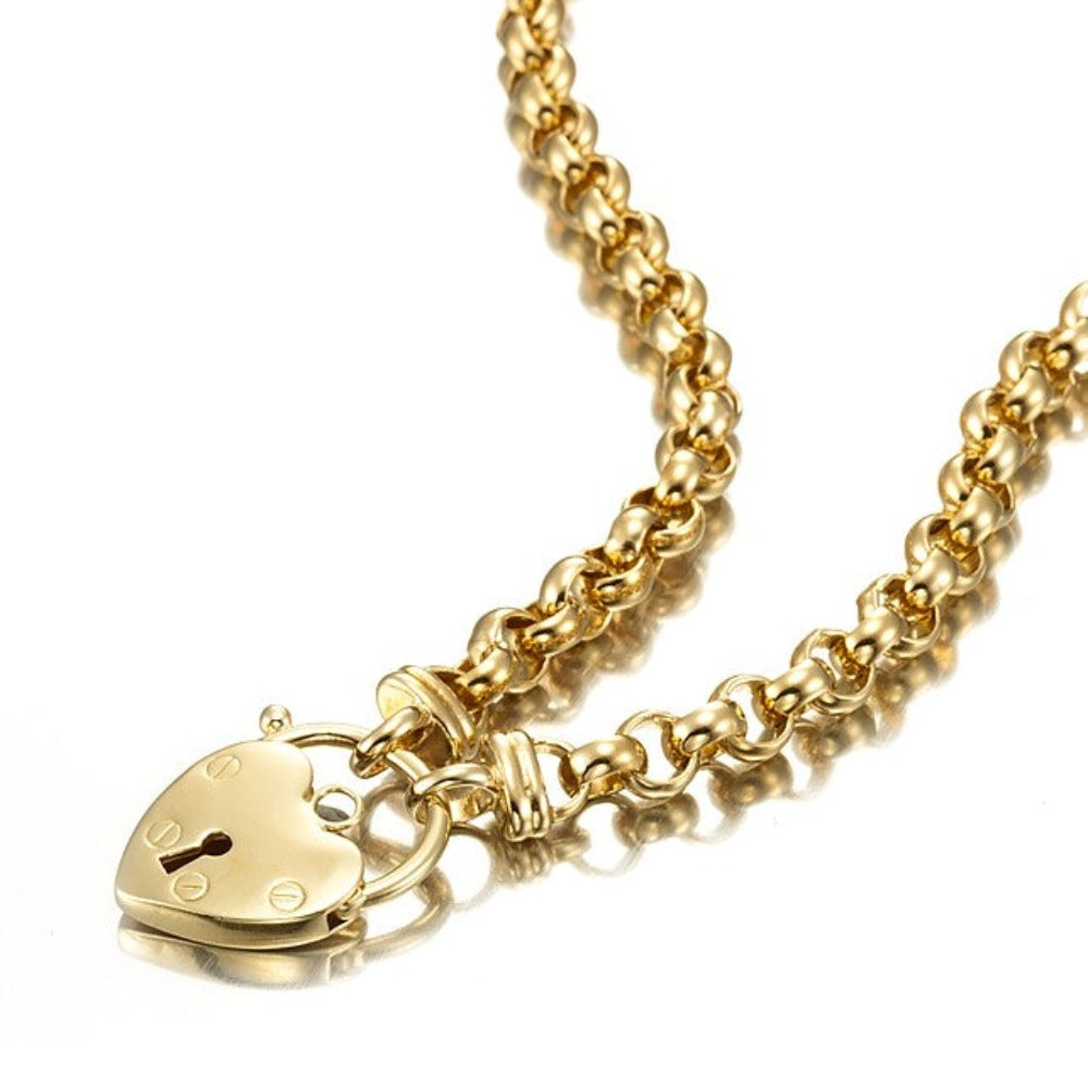 18ct Heavy Yellow Gold Plated 6mm Belcher Chain Necklace with a plain locket, showcasing its elegant design and quality craftsmanship.