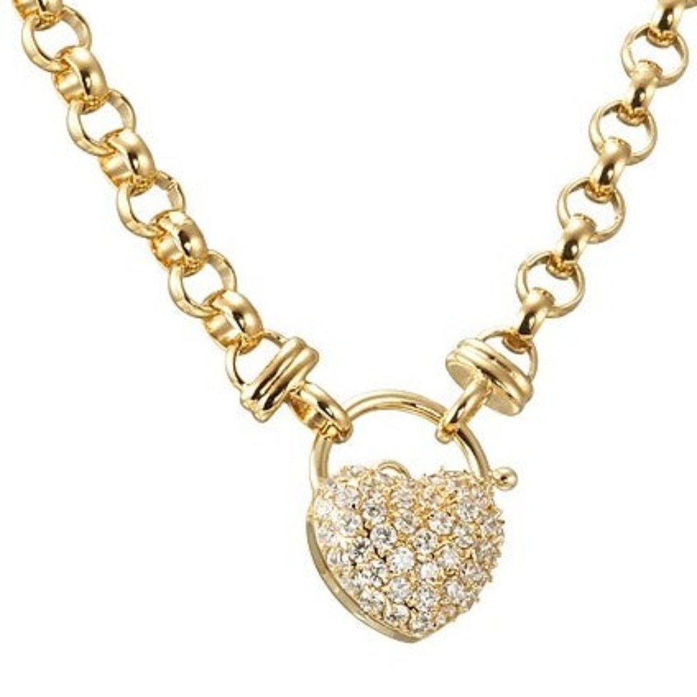 18ct Heavy Yellow Gold Plated 6mm Belcher Chain Necklace with Simulated Diamond Locket, showcasing its elegant design and craftsmanship.