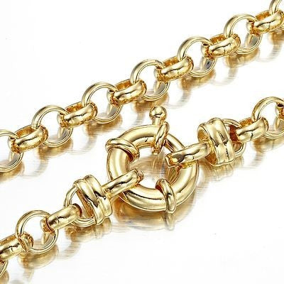 18ct Heavy Yellow Gold Plated Belcher Chain Necklace with Bolt Clasp, showcasing its elegant design and quality craftsmanship.