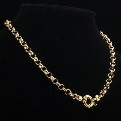 18ct Heavy Yellow Gold Plated Belcher Chain Necklace with Bolt Clasp, showcasing its elegant design and quality craftsmanship.