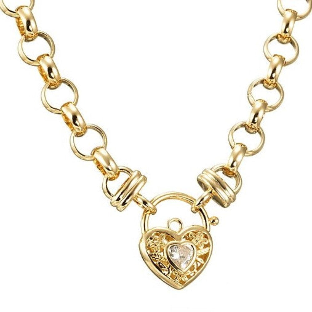 Elegant 18ct Heavy Yellow Gold Plated Belcher Chain Necklace featuring a detailed filigree locket, showcasing its luxurious design and craftsmanship.