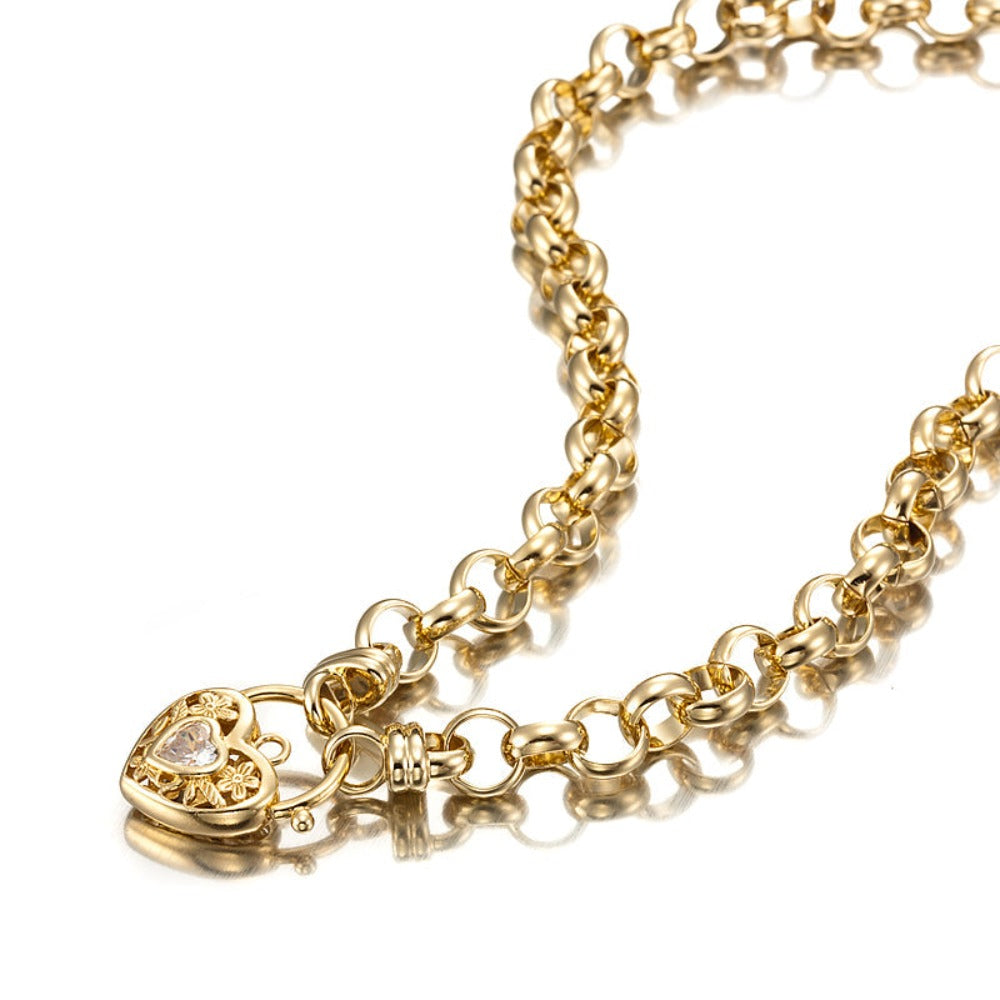 Elegant 18ct Heavy Yellow Gold Plated Belcher Chain Necklace featuring a detailed filigree locket, showcasing its luxurious design and craftsmanship.