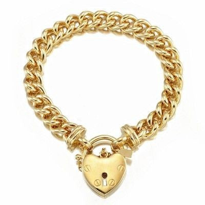 18ct Heavy Yellow Gold Plated Euro Chain Bracelet with a plain locket, showcasing its elegant design and high-quality finish.