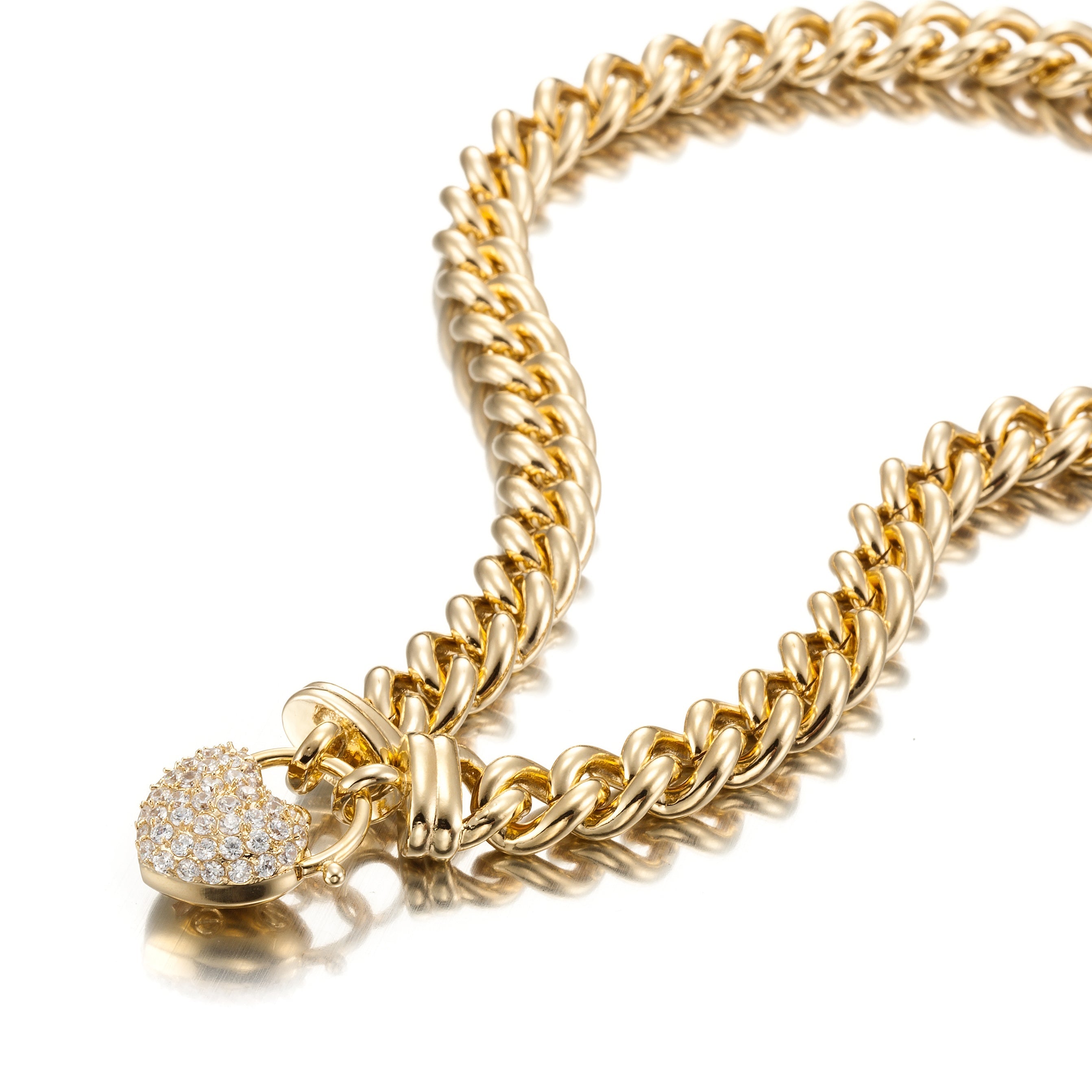 18ct Heavy Yellow Gold Plated Euro Chain Necklace with Simulated Diamond Locket, showcasing its elegant design and craftsmanship.