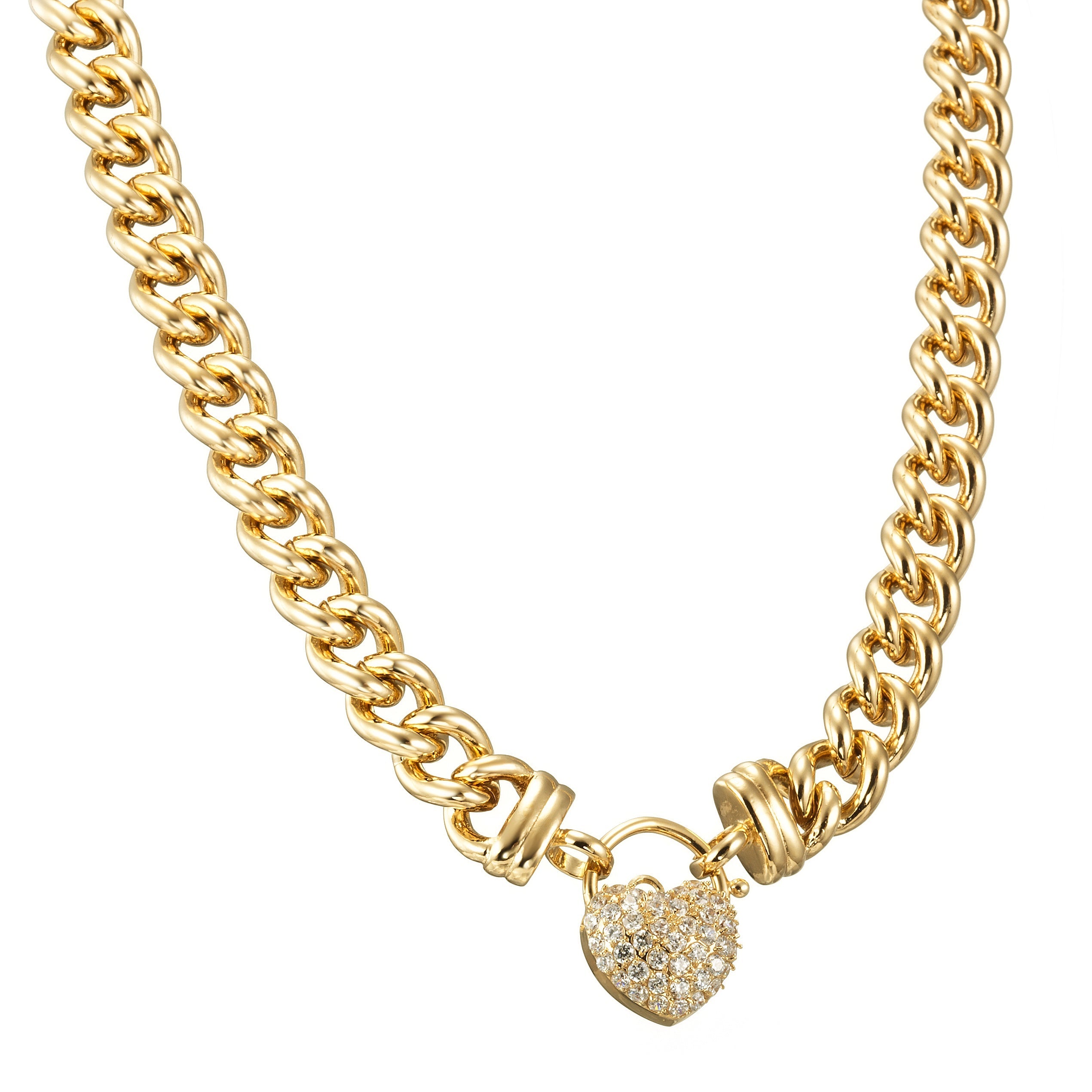 18ct Heavy Yellow Gold Plated Euro Chain Necklace with Simulated Diamond Locket, showcasing its elegant design and craftsmanship.