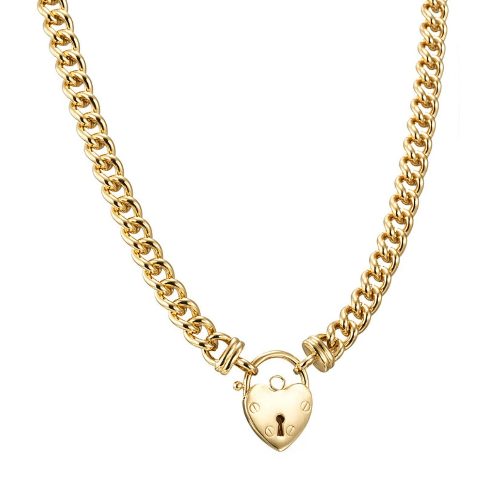 18ct Heavy Yellow Gold Plated Euro Chain Necklace with a Plain Locket, showcasing its elegant design and quality craftsmanship.