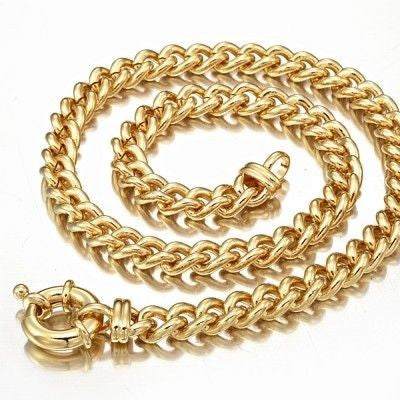 18ct Heavy Yellow Gold Plated Euro Chain Necklace with Bolt Clasp, showcasing its luxurious design and craftsmanship.