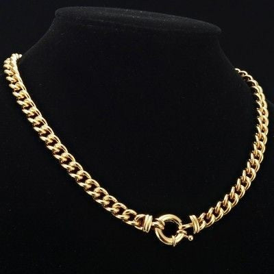 18ct Heavy Yellow Gold Plated Euro Chain Necklace with Bolt Clasp, showcasing its luxurious design and craftsmanship.