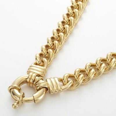 18ct Heavy Yellow Gold Plated Euro Chain Necklace with Bolt Clasp, showcasing its luxurious design and craftsmanship.