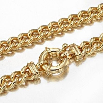18ct Heavy Yellow Gold Plated Euro Chain Necklace with Bolt Clasp, showcasing its luxurious design and craftsmanship.