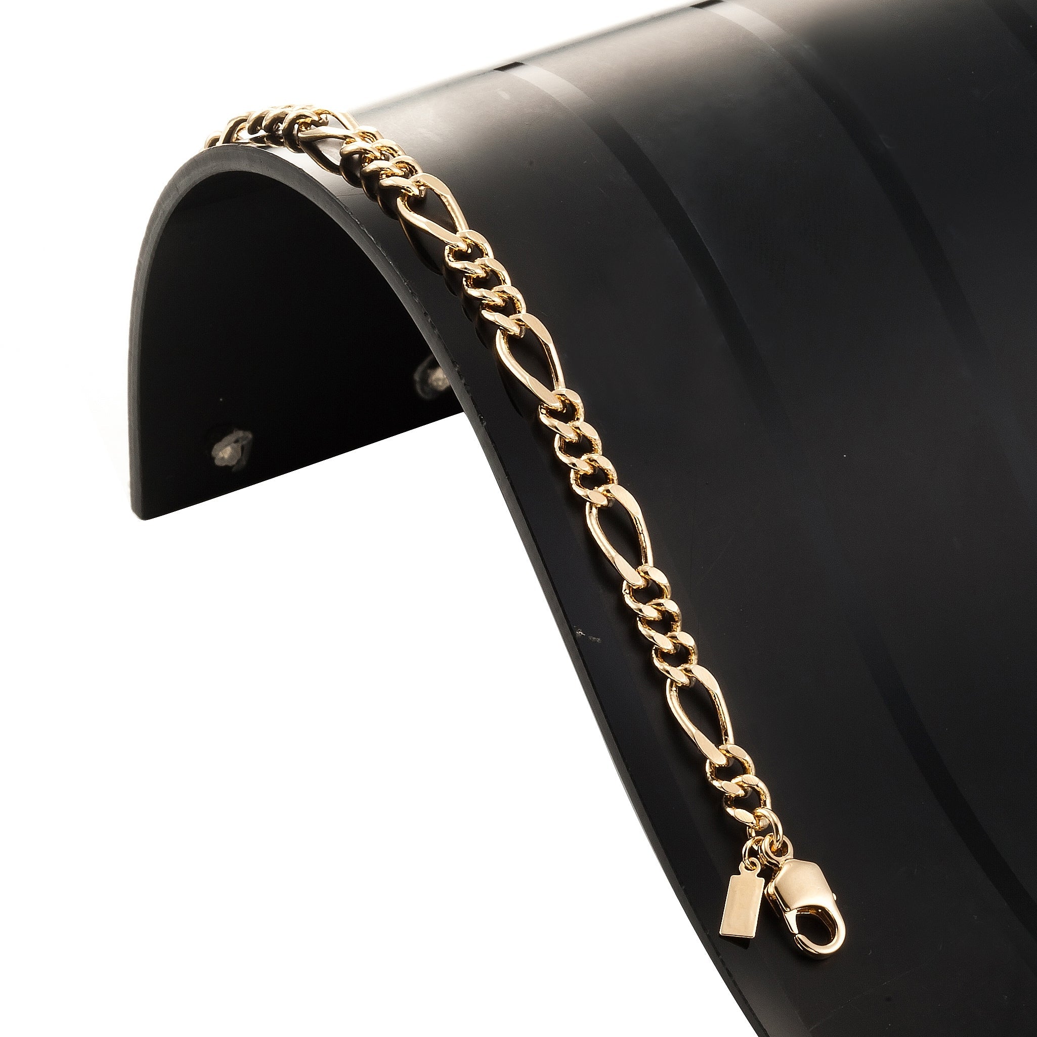 18ct Heavy Yellow Gold Plated Figaro Child Bracelet featuring a secure parrot clasp, designed for children with a stylish and elegant look.