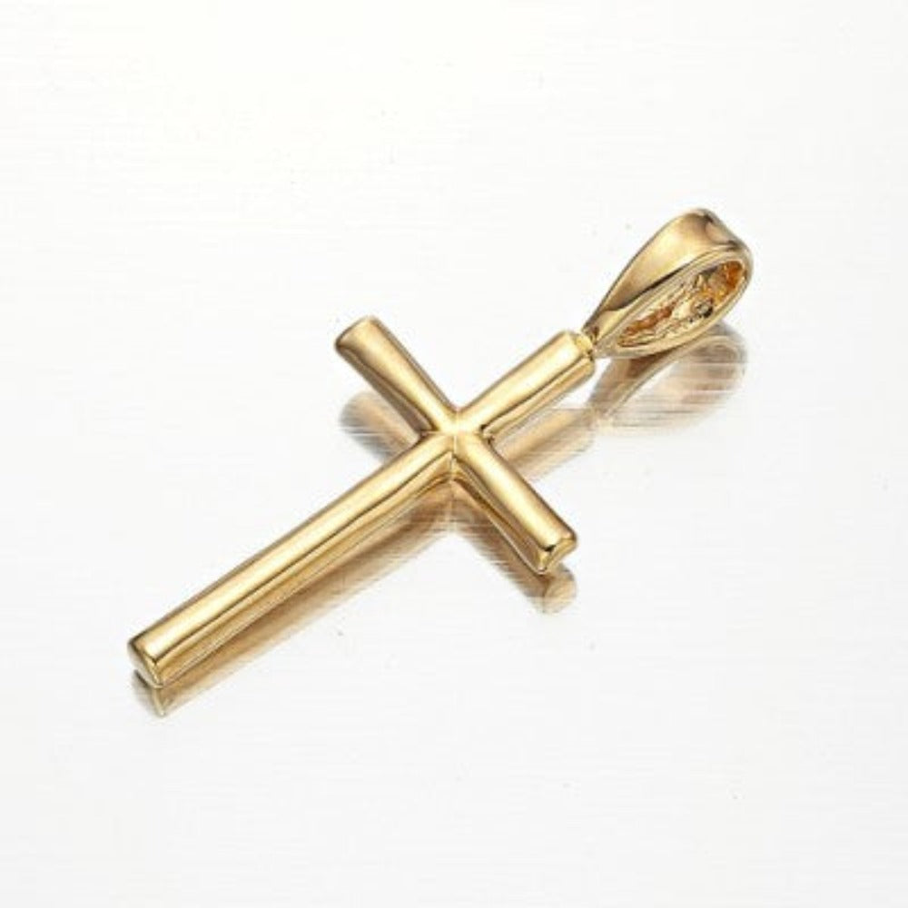 18ct Heavy Yellow Gold Plated Holy Cross Pendant, USA made, featuring a durable brass base and elegant design.