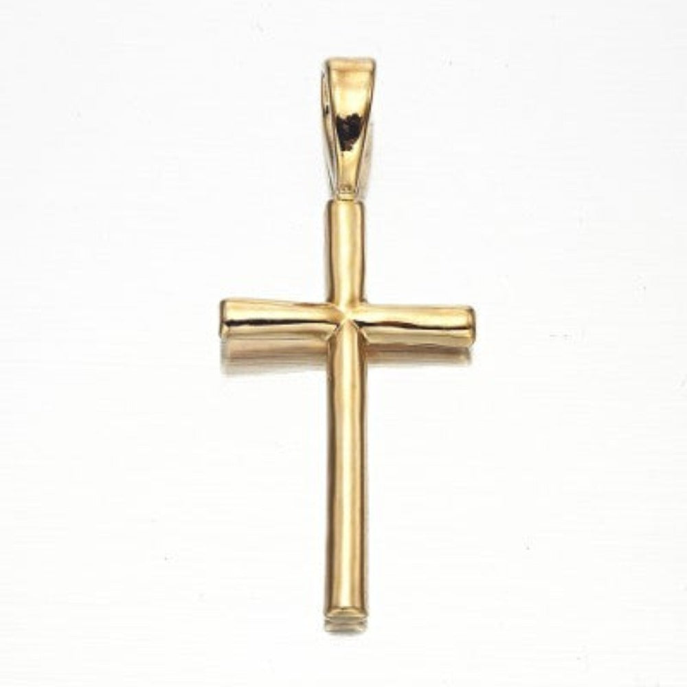 18ct Heavy Yellow Gold Plated Holy Cross Pendant, USA made, featuring a durable brass base and elegant design.