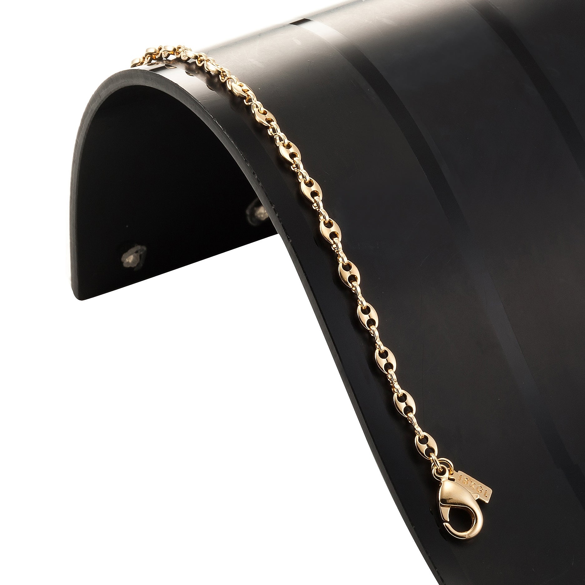 18ct Heavy Yellow Gold Plated Marine Anchor Child Bracelet featuring a parrot clasp, showcasing its elegant design and quality craftsmanship.
