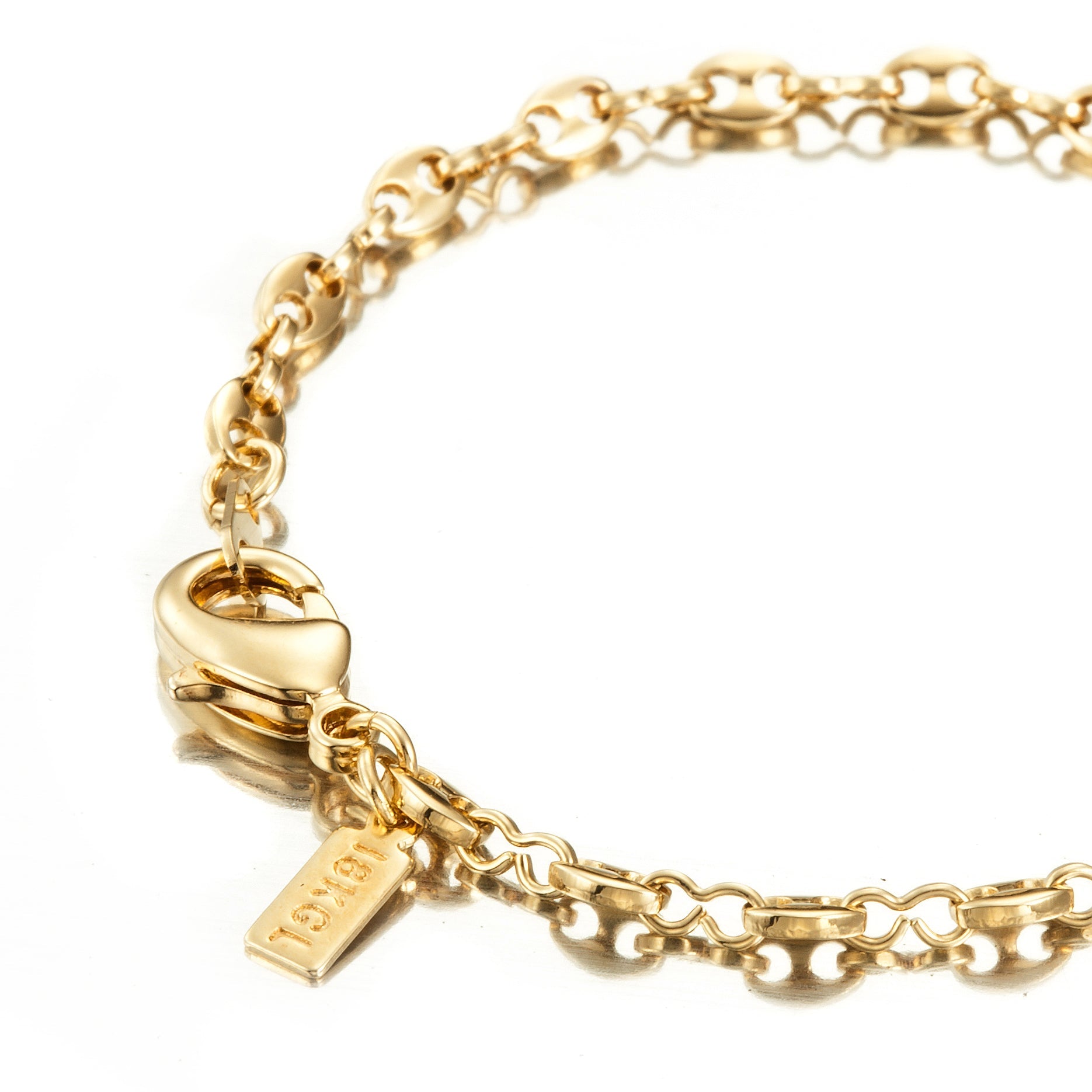 18ct Heavy Yellow Gold Plated Marine Anchor Child Bracelet featuring a parrot clasp, showcasing its elegant design and quality craftsmanship.