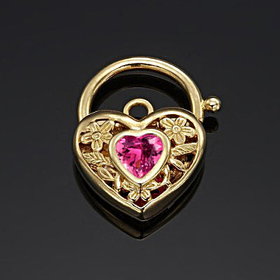 18ct Heavy Yellow Gold Plated Pink Filigree Heart Locket, showcasing intricate filigree design and luxurious gold finish.
