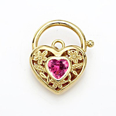 18ct Heavy Yellow Gold Plated Pink Filigree Heart Locket, showcasing intricate filigree design and luxurious gold finish.