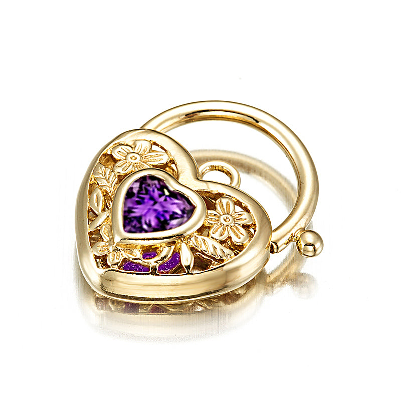 18ct Heavy Yellow Gold Plated Purple Filigree Heart Locket showcasing intricate design and vibrant color.