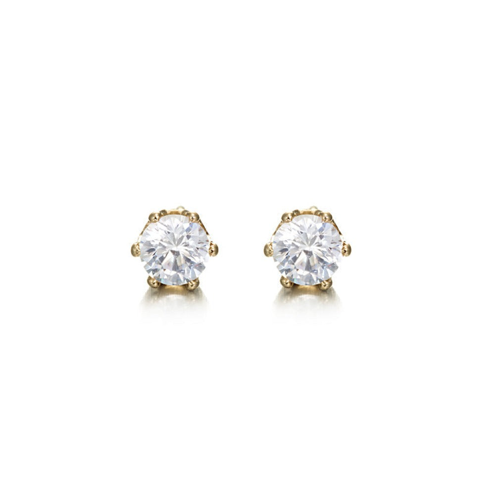A pair of 18ct heavy yellow gold plated stud earrings, showcasing a luxurious gold finish and a 4 mm diameter, made in the USA.