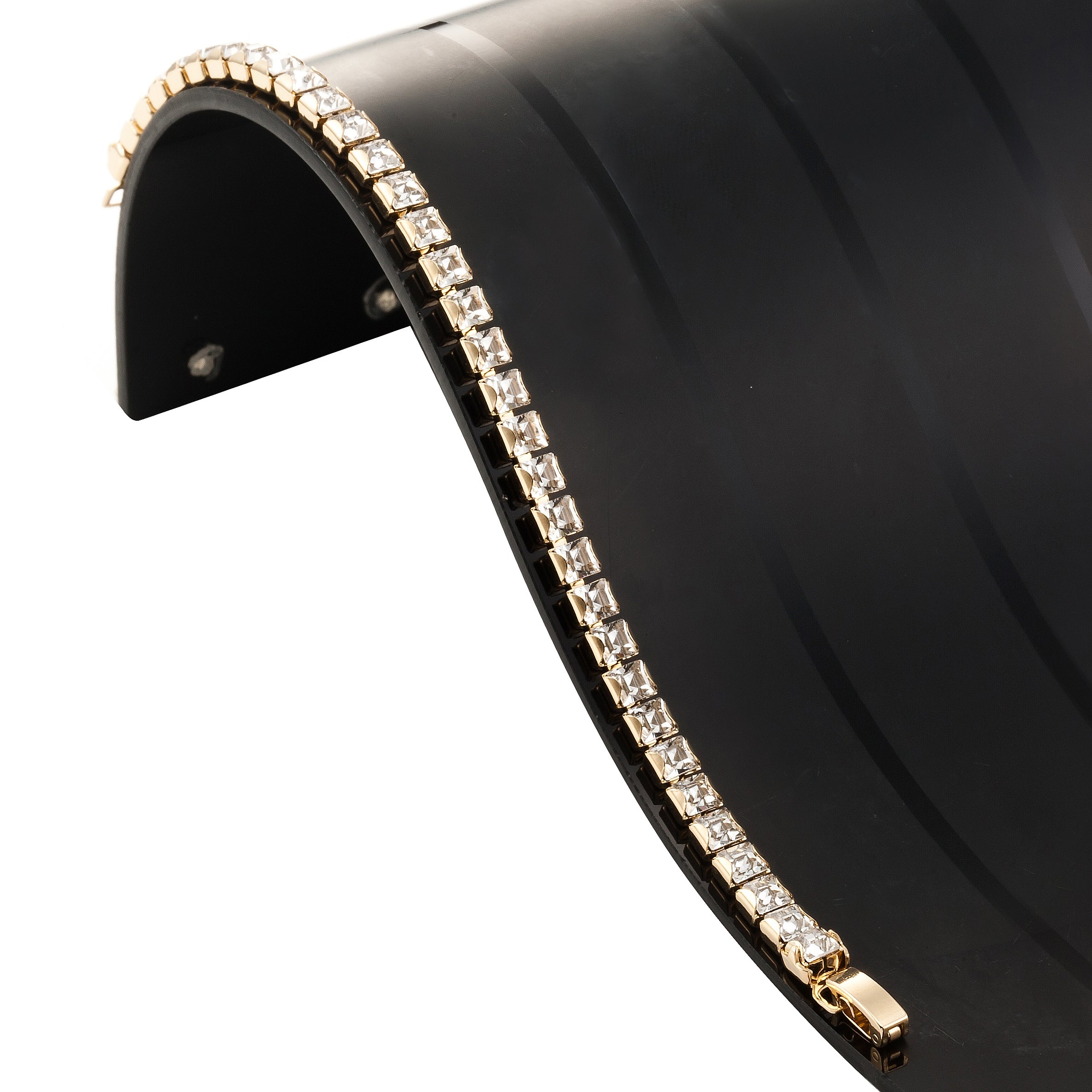 Elegant 18ct Heavy Yellow Gold Plated Tennis Bracelet with SWAROVSKI® crystals, showcasing its luxurious design and craftsmanship.