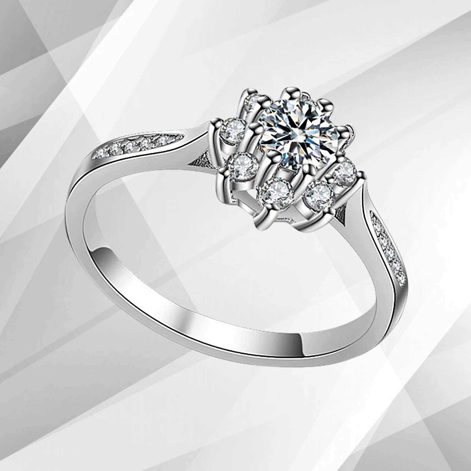 1.8Ct Round-Cut CZ Diamonds Halo Engagement Ring in 14Ct White Gold, showcasing a stunning design with sparkling diamonds.