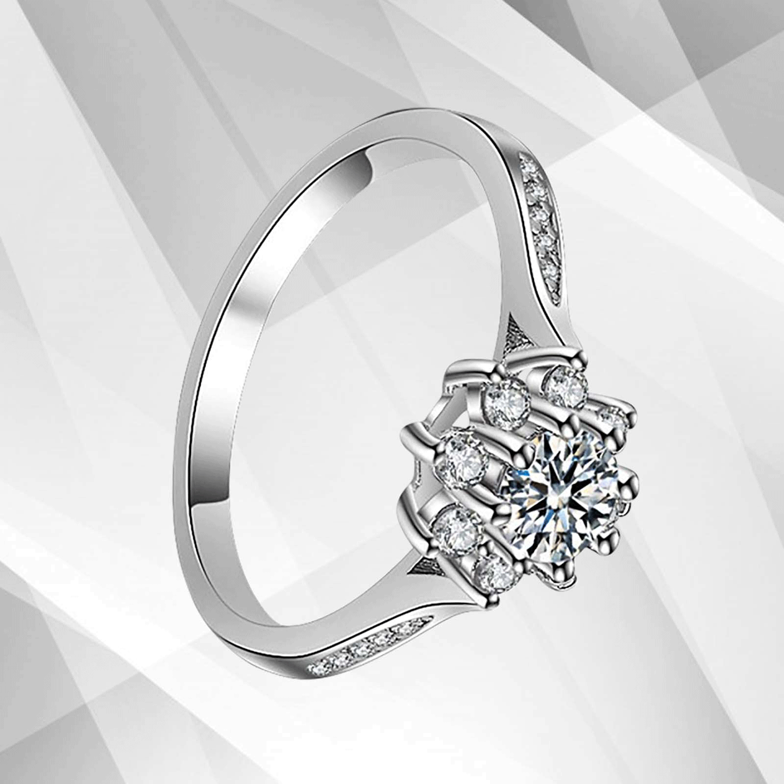 1.8Ct Round-Cut CZ Diamonds Halo Engagement Ring in 14Ct White Gold, showcasing a stunning design with sparkling diamonds.