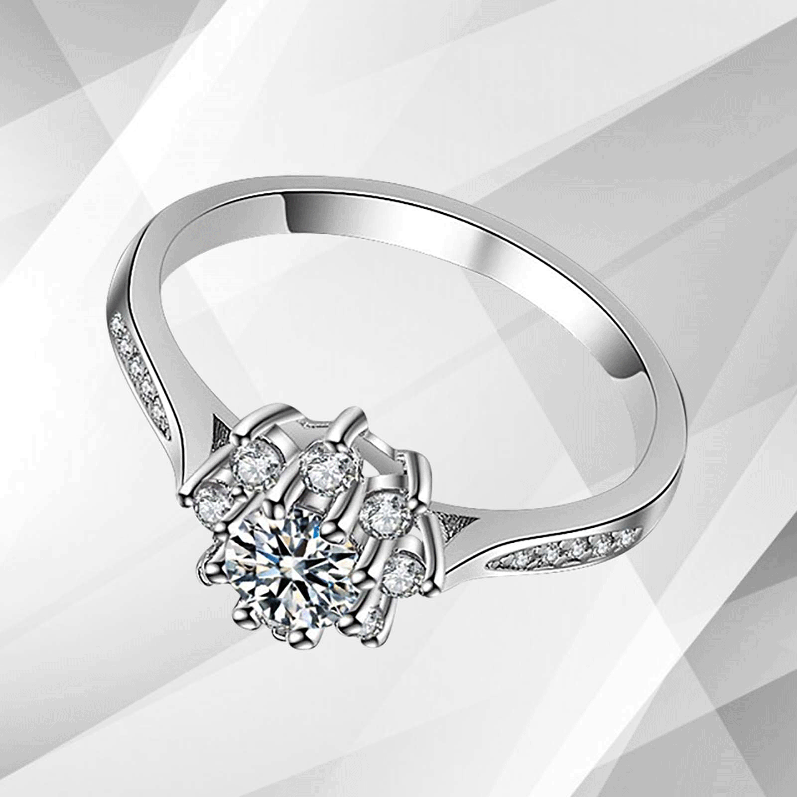 1.8Ct Round-Cut CZ Diamonds Halo Engagement Ring in 14Ct White Gold, showcasing a stunning design with sparkling diamonds.