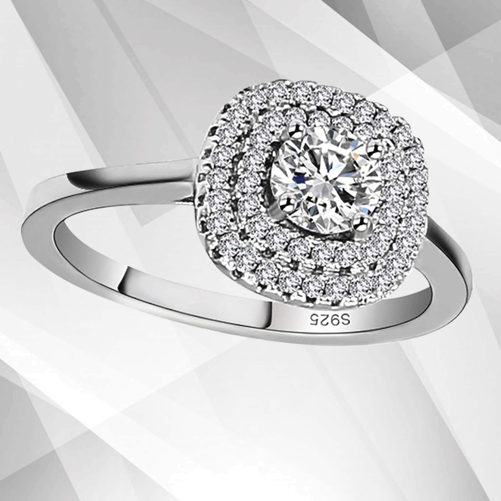 1.8Ct Round-Cut Diamond Cushion Halo Bridal Engagement Ring in 18K white gold, featuring a central diamond surrounded by a halo of smaller stones.