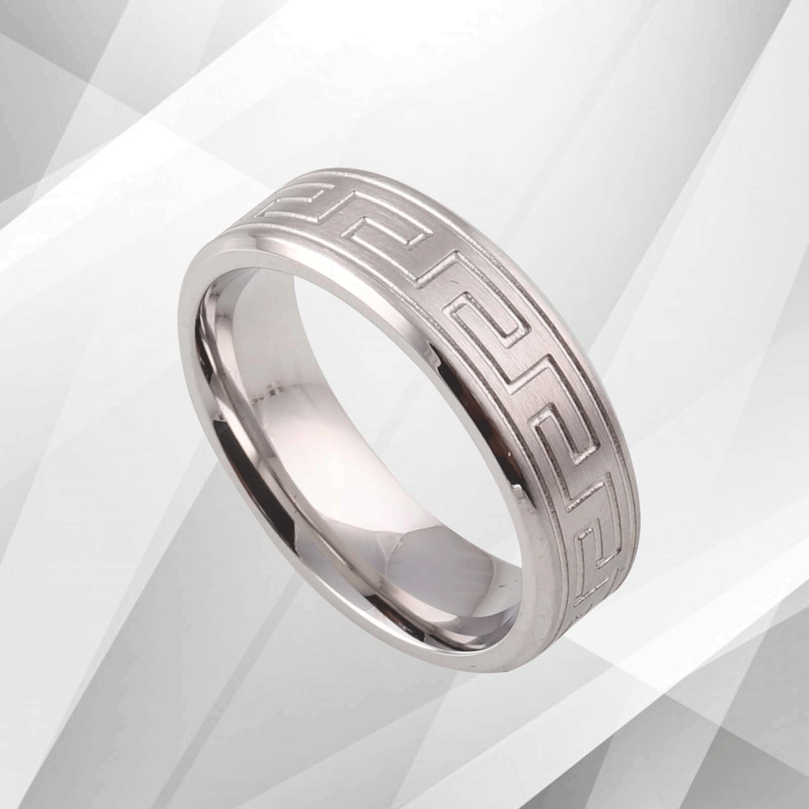 18Ct White Gold Over Men’s Flat Shape Engagement Wedding Cobalt Band featuring a 7mm wide flat court design with a matte and sparkling finish.