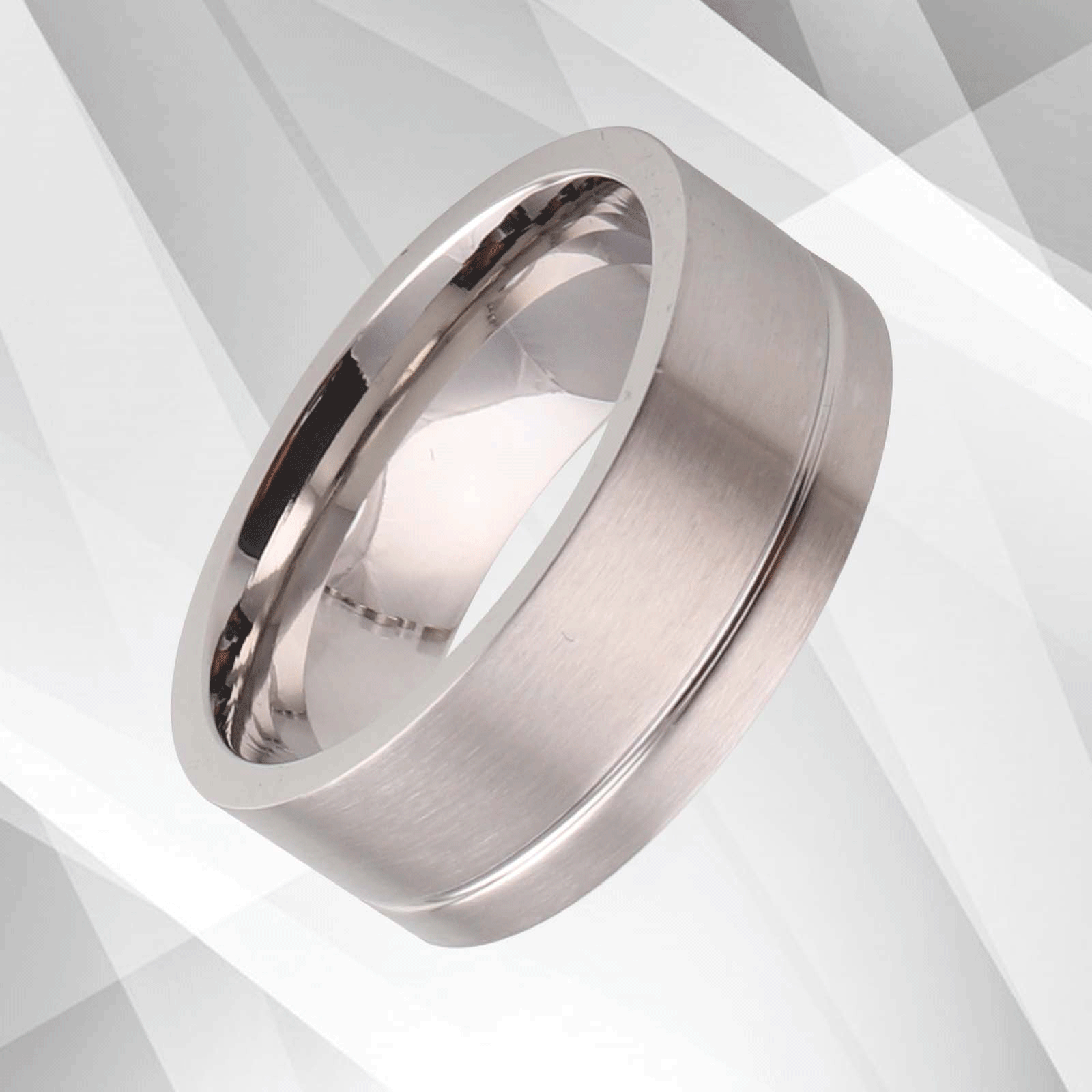 18Ct White Gold Over Men's Flat Shape Engagement Wedding Tungsten Band, featuring a brushed finish and sparkling white gold interior.