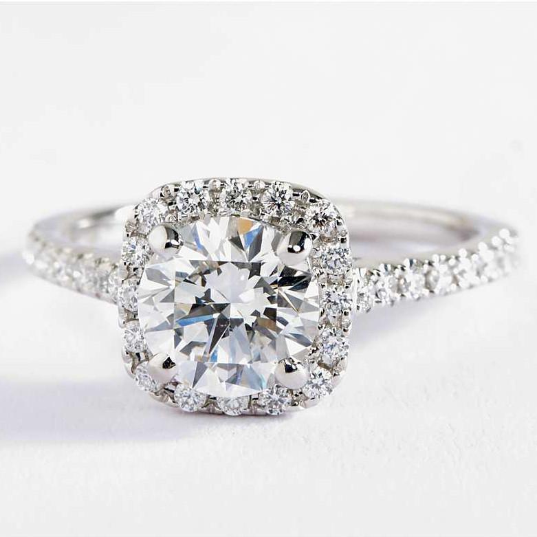 Elegant 18K White Gold Plated Crystal Halo Ring featuring Austrian crystals, available in white, rose, and yellow gold.