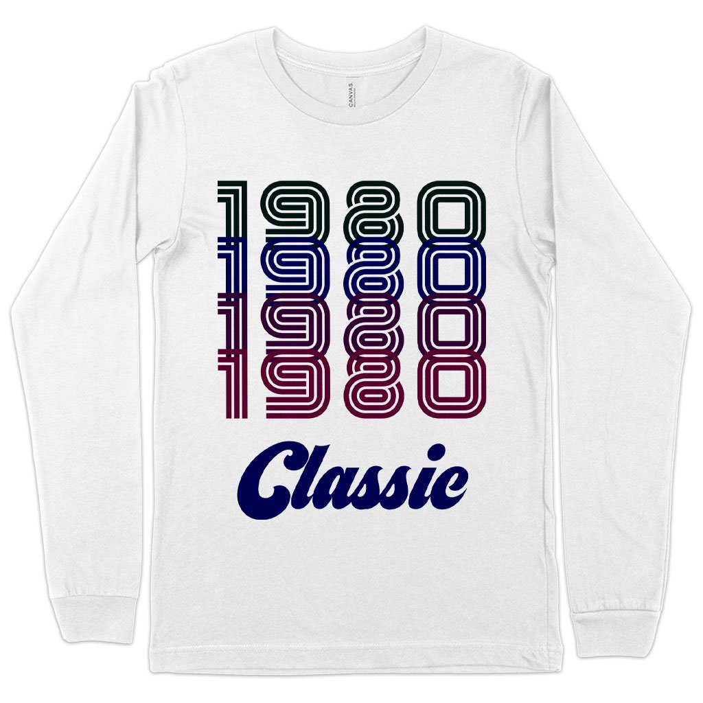 1980 Classic Long Sleeve T-Shirt in various colors, showcasing its soft fabric and stylish design.