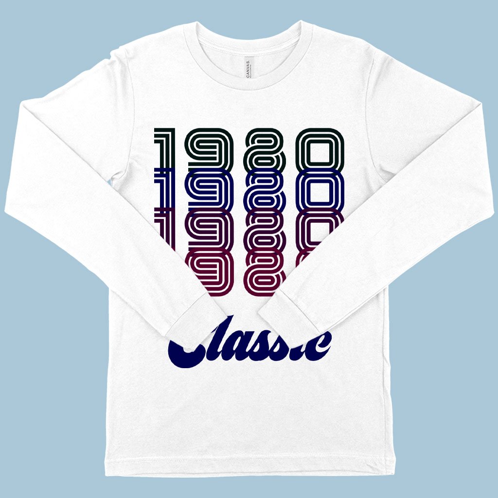 1980 Classic Long Sleeve T-Shirt in various colors, showcasing its soft fabric and stylish design.