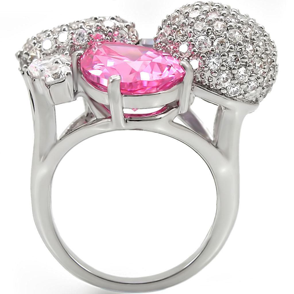 1W021 Rhodium Brass Ring featuring a vibrant multi-color AAA Grade CZ stone, elegantly designed for style and comfort.