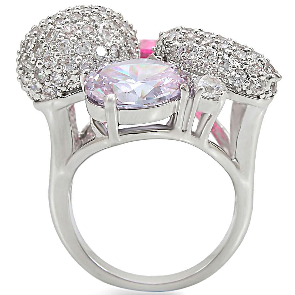 1W021 Rhodium Brass Ring featuring a vibrant multi-color AAA Grade CZ stone, elegantly designed for style and comfort.