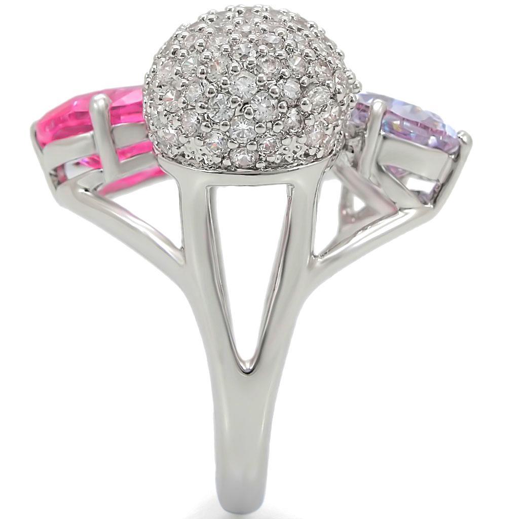1W021 Rhodium Brass Ring featuring a vibrant multi-color AAA Grade CZ stone, elegantly designed for style and comfort.