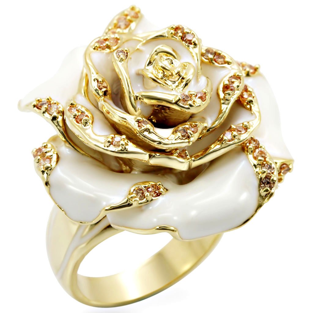 1W040 Gold Brass Ring featuring AAA Grade Champagne CZ stone, elegantly designed for sophistication and style.