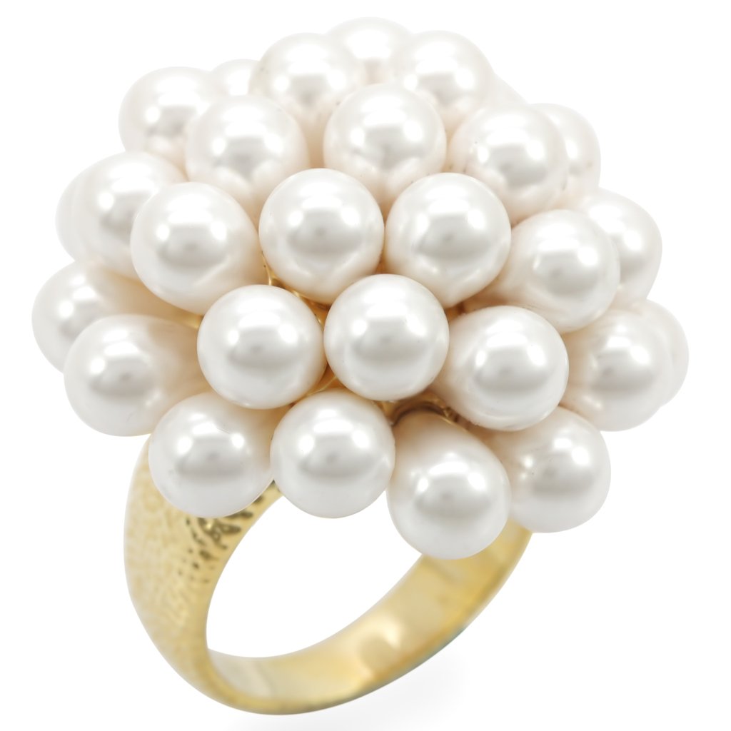 1W052 Gold Brass Ring featuring a synthetic white stone, elegantly designed for stylish wear.