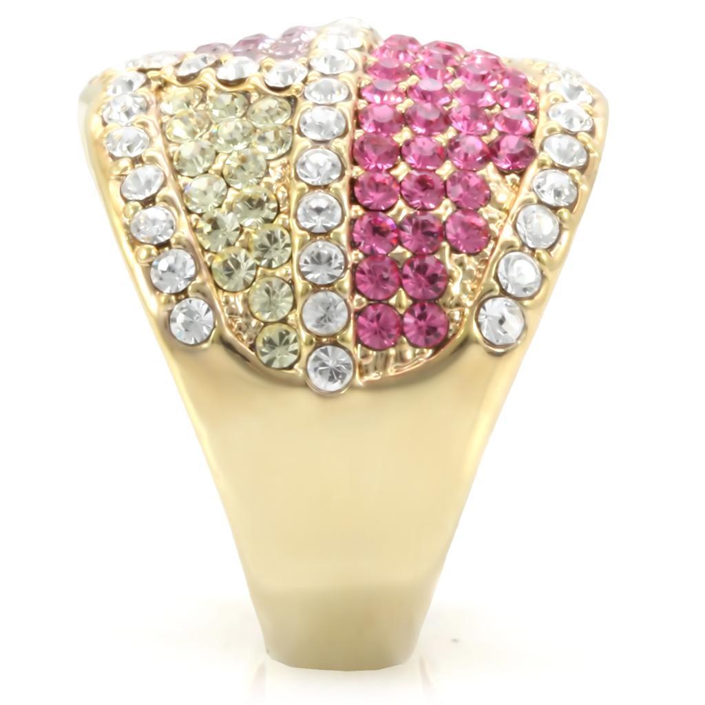 1W053 Gold Brass Ring featuring a vibrant multi-color top-grade crystal, elegantly designed for any occasion.