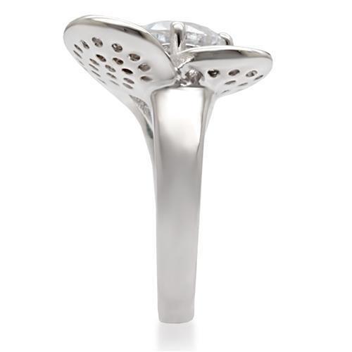 1W088 Rhodium Brass Ring featuring an 8 mm AAA Grade CZ stone in clear, showcasing its elegant design and luxurious finish.