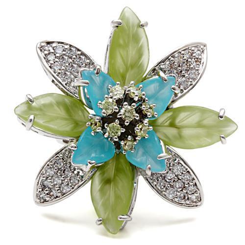 1W094 Rhodium Brass Ring featuring multi-colored synthetic glass, showcasing a modern and elegant design.